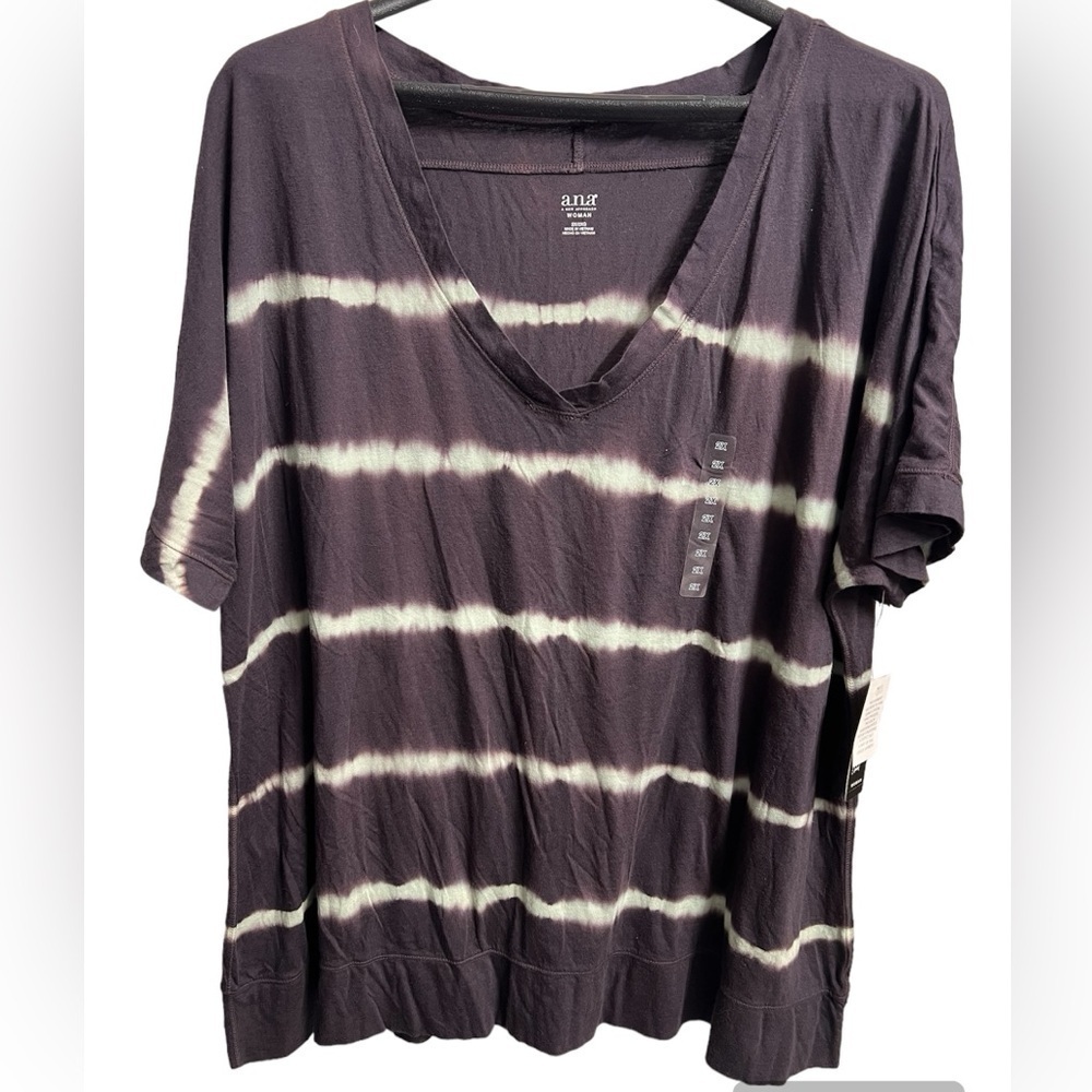 Ana A New Approach Dark Gray Tye Dye Striped Sort Sleeves Shirt size 2X NWT